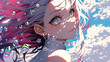 © wowowo - Anime, illustration, art, girl, cute, colorful, pink hair, traditional Japanese style, demon, Japanese anime style.