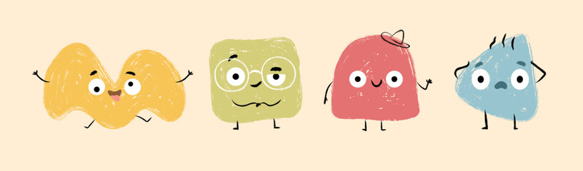 Wall Mural - Set of abstract shape with faces showing emotions.