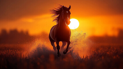 horse running in the sunset (golden hour)