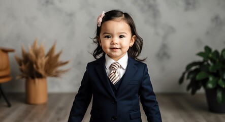 caucasian toddler girl office formal bright background wearing fashion portrait