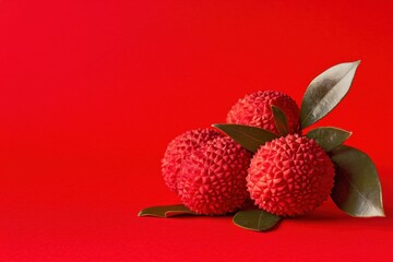 Wall Mural - Vibrant lychee display on red background