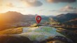 © Ilja - 3D Location Pin Icon Above Map on Sunny Mountain Peak, Exploring and Travel Adventure Concept