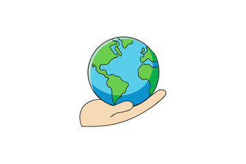 Hand holding planet earth | isolated vector silhouette illustration on white background