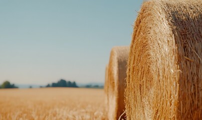 Wall Mural - large stacks of hay bales under a clear sky, Generative AI