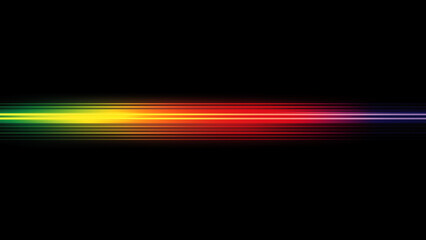 Wall Mural - A single horizontal rainbow-colored spectrum, centered on the screen, against a black background. The light from each colored band is rendered with soft edges and subtle gradients.