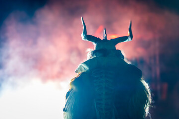 Christmas devils. Krampus in the flames. Birth tradition of the mountains of Friuli.