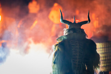 Christmas devils. Krampus in the flames. Birth tradition of the mountains of Friuli.