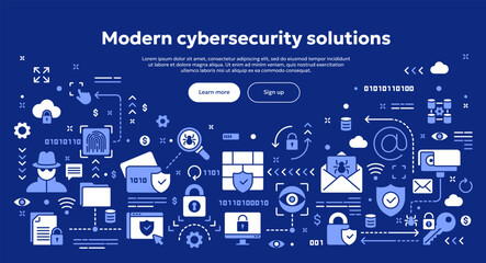 Vector conceptual illustration related to cybersecurity, personal information protection, private data safety. Solid doodle banner or hero image for website
