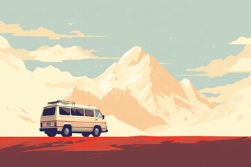 Canvas Print - Travelers mountain vehicle van.