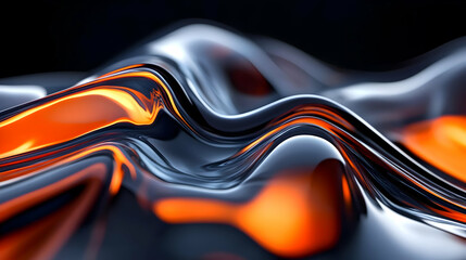 Sticker - Abstract 3D Rendering of Shiny Wavy Surface in Blue and Orange