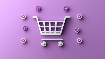 Aufkleber - Neumorphic style shopping cart icon set against a modern purple gradient background