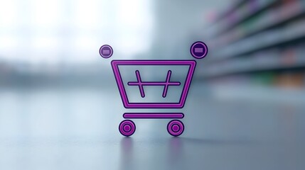 Aufkleber - Stylish neumorphic shopping cart icon featuring a smooth purple gradient design and 3D outlined buttons