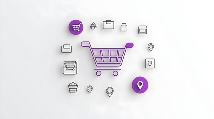 Aufkleber - Sleek and modern neumorphic shopping cart with a purple gradient background 3D pin buttons and outline design elements for ecommerce branding and digital marketplace applications