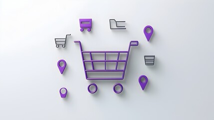 Aufkleber - Sleek and modern 3D shopping cart icon with a neumorphic design featuring a gradient purple color scheme and pin style buttons