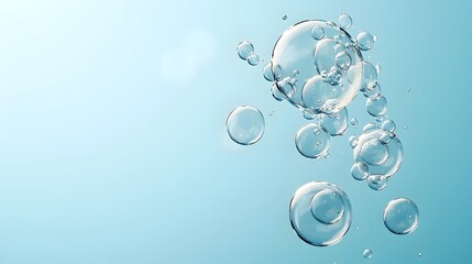 Aufkleber - Mesmerizing airy water bubbles gently floating on a soft blue gradient background creating a minimalistic and soothing underwater scene with a serene tranquil atmosphere