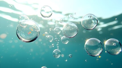 Leinwandbilder - Ethereal Underwater Bubbles A Serene Digital Wallpaper Backdrop Featuring Transparent Air Bubbles Against a Light Blue Background with Soft Reflections Creating a Dreamy and Peaceful Atmosphere