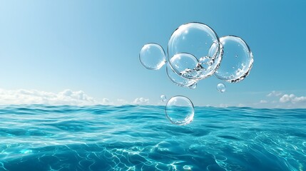 Fototapete - Serene Floating Water Bubbles in Tranquil Underwater Ocean Gradient Backdrop   Calming Abstract Nature Wallpaper for Meditation or Relaxation