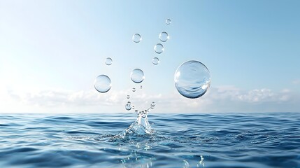 Fototapete - Captivating Floating Water Bubbles Suspended on a Smooth Gradient Ocean Blue Background Creating a Serene and Tranquil Underwater Atmosphere for Wallpaper Designs and Digital Art