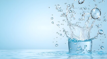 Aufkleber - Captivating underwater scene with huge transparent water bubbles rising through a clear blue liquid set against a soft gradient blue background creating a peaceful and immersive wallpaper or backdrop