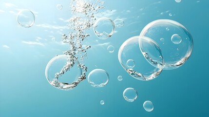 Aufkleber - Serene Underwater Bubbles Floating Upward on Tranquil Blue Background Capturing the Essence of Underwater Tranquility and Peaceful Serenity