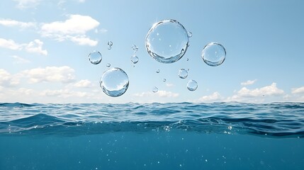 Aufkleber - Serene Underwater Abstraction with Floating Air Bubbles in Tranquil Blue Backdrop  Ethereal and calming wallpaper design capturing the essence of underwater tranquility and fluid movement