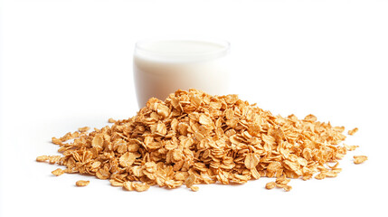 Granola cereal with milk healthy food isolated on white background