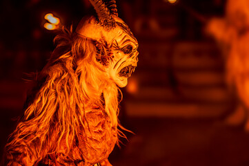 Christmas devils. Krampus in the flames. Birth tradition of the mountains of Friuli.