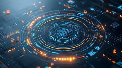 Poster - Polygonal tech backdrop featuring glowing geometric shapes and patterns representing big data digital transformation and futuristic technology concepts in a dynamic 3D rendering