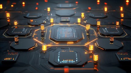 Aufkleber - Futuristic abstract 3D background featuring glowing geometric polygonal structures and forms representing data flow technological advancements and innovation in the digital realm