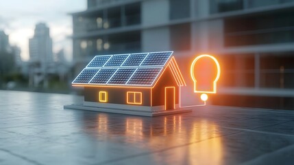 Poster - Bright neon house with solar panels generating clean renewable electricity featured on a dark background with a glowing plug icon symbolizing sustainable energy solutions for the future
