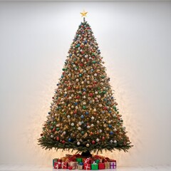 Wall Mural - A huge christmas tree decorated with ornamental balls and bokeh lights for christmas celebration