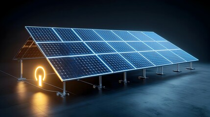 Leinwandbilder - Glowing Neon Solar Panel Installed on a House Roof with a Plug Symbol Graphic Representing the Concept of Renewable and Clean Energy Technology for Residential Homes