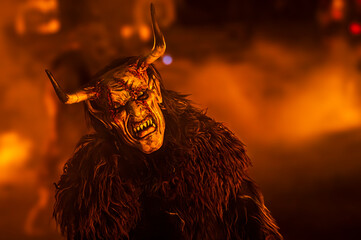 Christmas devils. Krampus in the flames. Birth tradition of the mountains of Friuli.