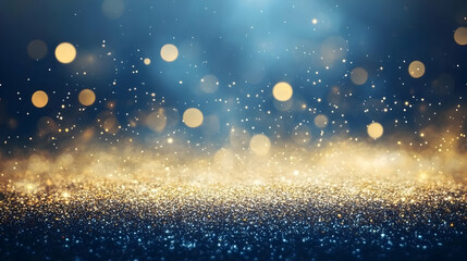 Abstract Gold Glitter and Blue Bokeh Background