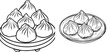 © Mark - A drawing of steamed or boiled Khinkali on a plate shows its elegant appearance
