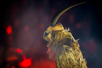 Christmas devils. Krampus in the flames. Birth tradition of the mountains of Friuli.