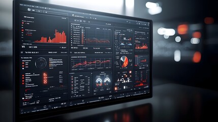 Aufkleber - Interactive Business Intelligence Dashboard with Abstract 3D Technology Visuals Showcasing Real Time Data Analysis and Insights on a Virtual Platform