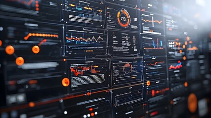 Poster - Futuristic 3D virtual dashboard showcasing advanced business intelligence and data analytics  Featuring an abstract technology interface with charts graphs