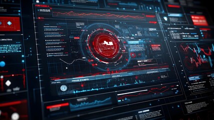 Fototapete - Futuristic Virtual Business Intelligence Dashboard with Abstract Technology Visuals and 3D Data Rendering Offering Deep Insights and Analysis for Strategic Decision Making