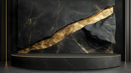 Wall Mural - Black and Gold Marble Background with Platform - Illustration