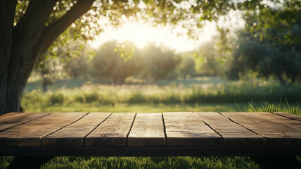 Empty blank wood table on nature background.
