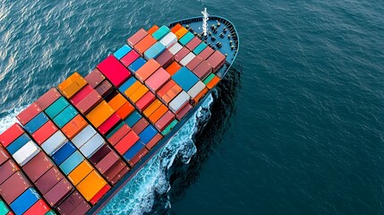 Aufkleber - Striking aerial photograph showcasing a massive container ship navigating through the ocean s captivating geometric waves its vibrant cargo containers creating a mesmerizing industrial landscape