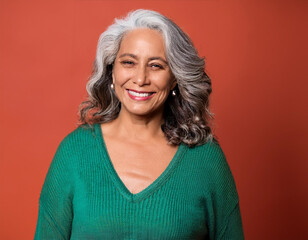 Wall Mural - Studio Portrait of Beautiful Senior Woman Happily Smiling