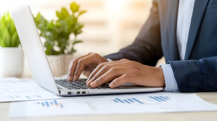 Aufkleber - African American Financial Analyst Diligently Working Late in Dimly Lit Office Surrounded by Paperwork and Detailed Graphs on Her Laptop