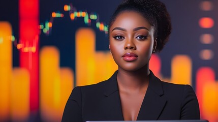 Aufkleber - Focused African American Woman Analyzing Real Time Market Data and Trends on Her Laptop in a Cozy Workspace Environment