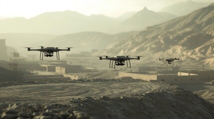 Wall Mural - battlefield drone technology, featuring the use of drones for surveillance, strikes, and logistical 