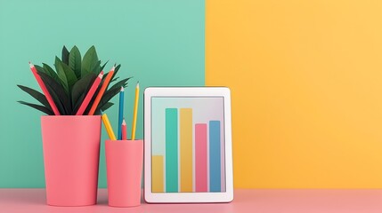 Leinwandbilder - Close up of a female hand using a stylus to write and interact with vibrant business data analytics graphs and charts displayed on a digital tablet or touchscreen device showcasing growth trends