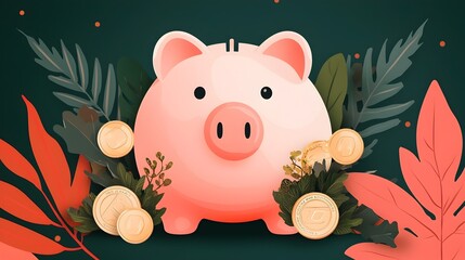 Poster - of a piggy bank surrounded by growing coins and smiling senior citizens symbolizing the positive financial habits and wealth building in retirement