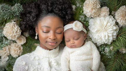 Wall Mural - Mother And Baby On White Background