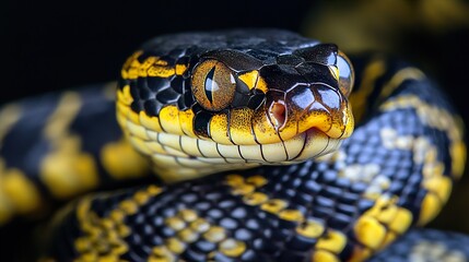 Sticker - Close Up of a Yellow and Black Snake's Head